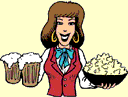 Woman serving drinks and popcorn